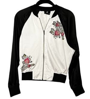 Vintage Y2K Satin Bomber Jacket IZ Byer Size Small Embroidered Baseball Retro